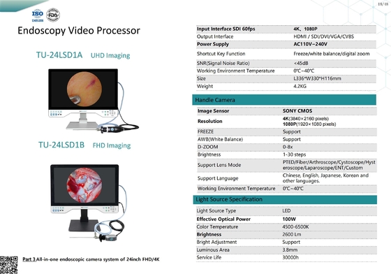 TU-24LSD1A 4K 24 inch 4K Medische Endoscoopcamera met 8 uur Batterij IPX8