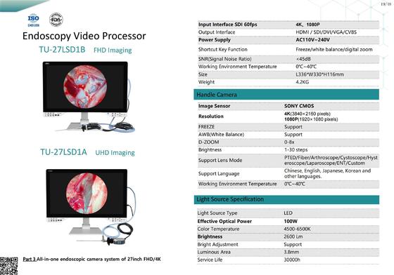 TUYOU 27 inch 1080P Endoscoopcamera met Opnamefunctie IPX8 Waterdicht en 8 Uur Batterijduur voor Medische Endoscopie